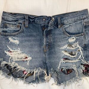 Free People - We The Free Blue Distressed Jean Shorts